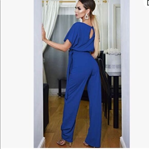 BTFBM Women’s Short Sleeve Blue Jumpsuit - Picture 2 of 6